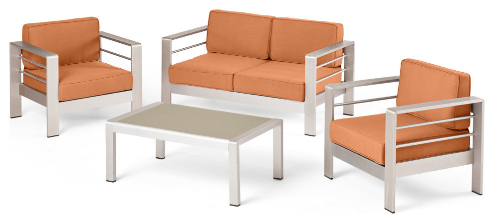 Crested Bay Outdoor Aluminum 4 Seater Chat Set with Sunbrella Cushions, Canvas R