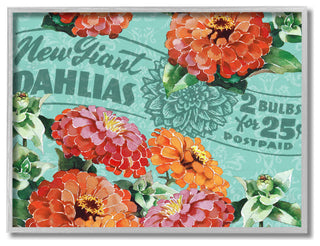 Farm Flowers Red Green Print Pattern Design, 16"x20", Gray Frame