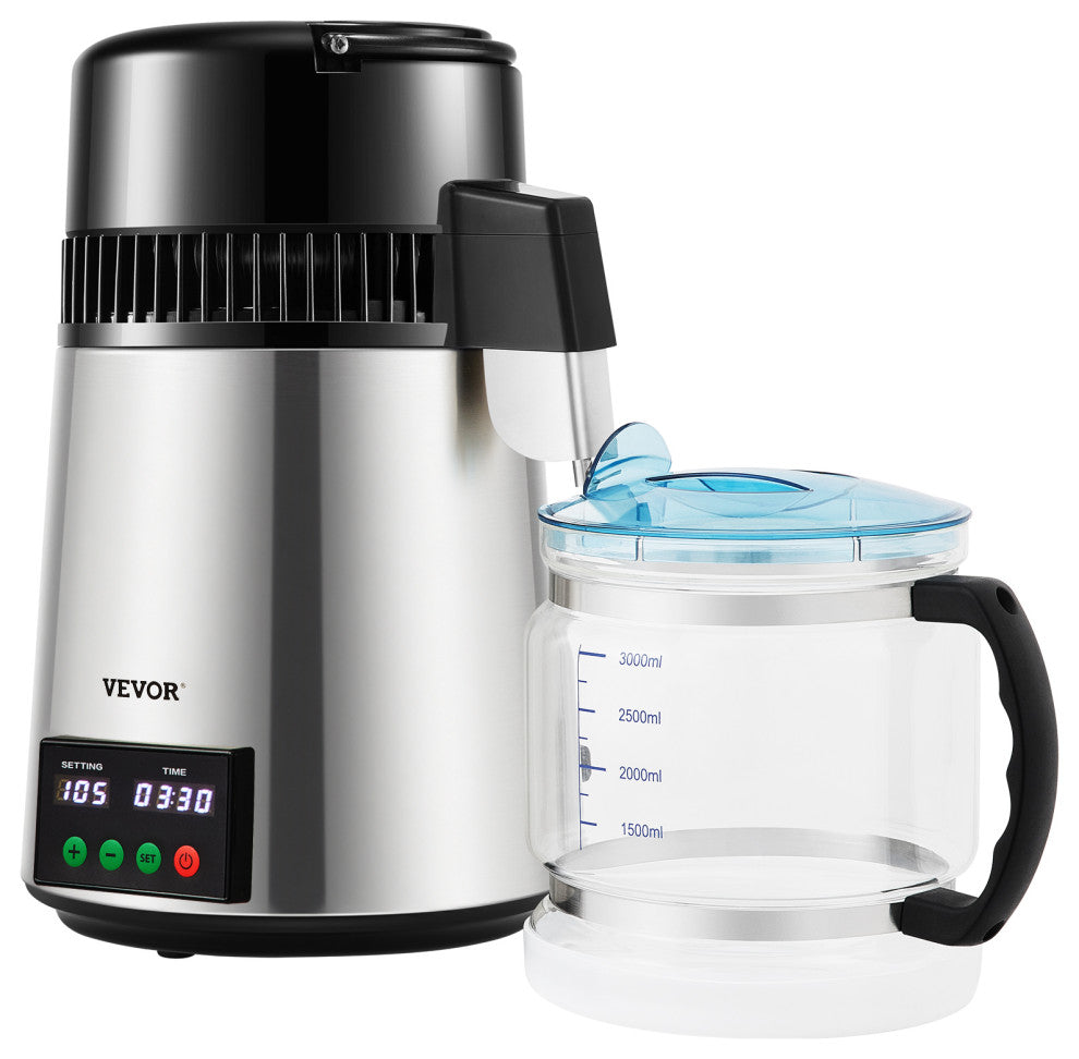 VEVOR 4L Water Distiller 1L/H Distilled Water Maker Timing & Temp Display Silver