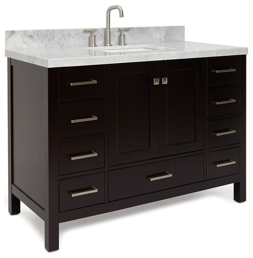 Cambridge 49" Bath Vanity With Marble Top, Carrara White/White Basin