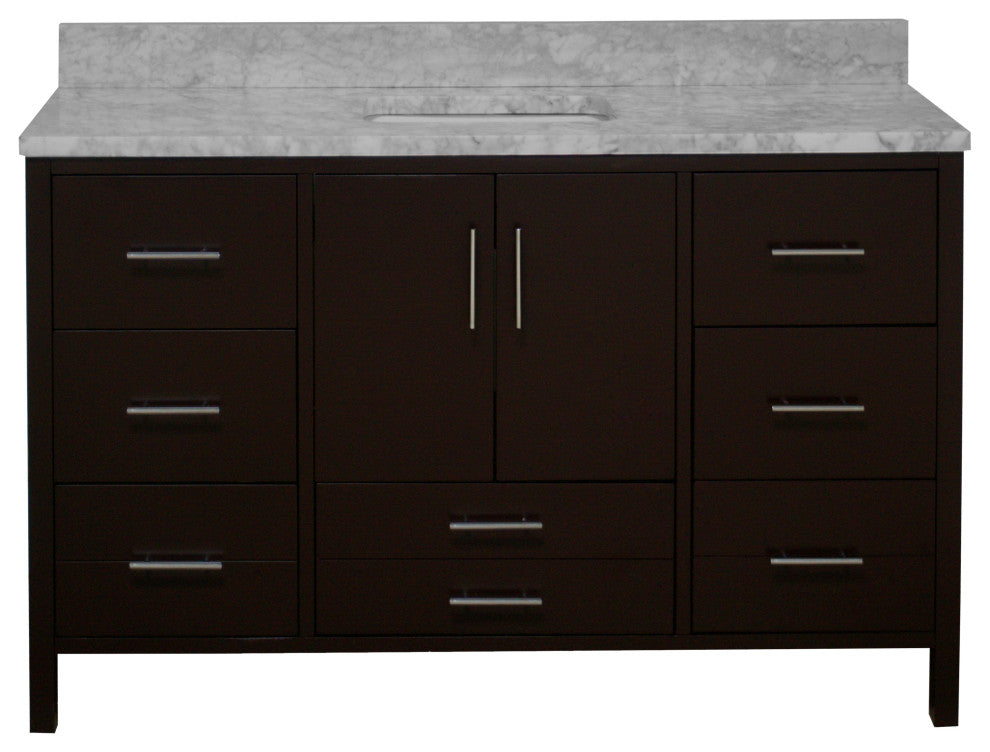 California 60" Bathroom Vanity, Chocolate, Carrara Marble, Single
