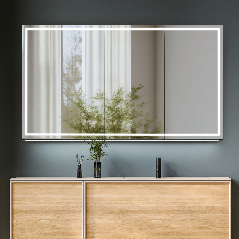 Hesili Frameless Surface-Mount LED Lighted Bathroom Medicine Cabinet, 48"