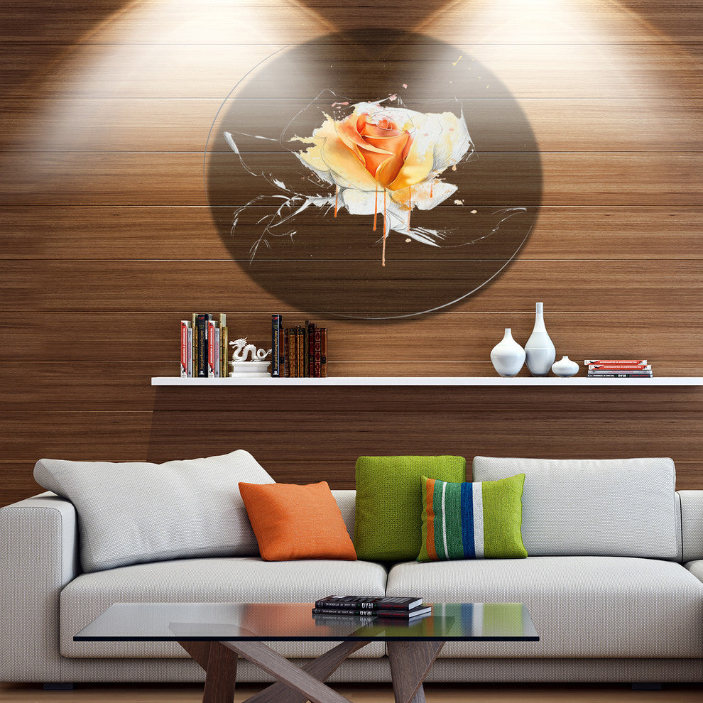 Yellow Rose Sketch On White Back, Flower Round Wall Art, 36"