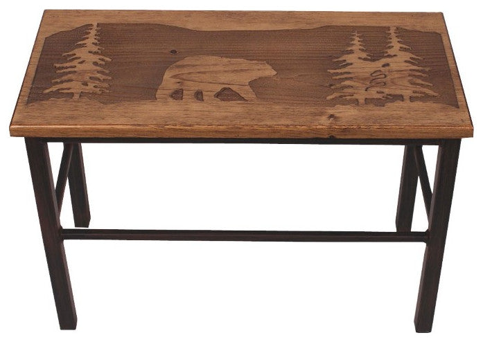 Kodiak Iron and Stained Wood Bear Scene Bench