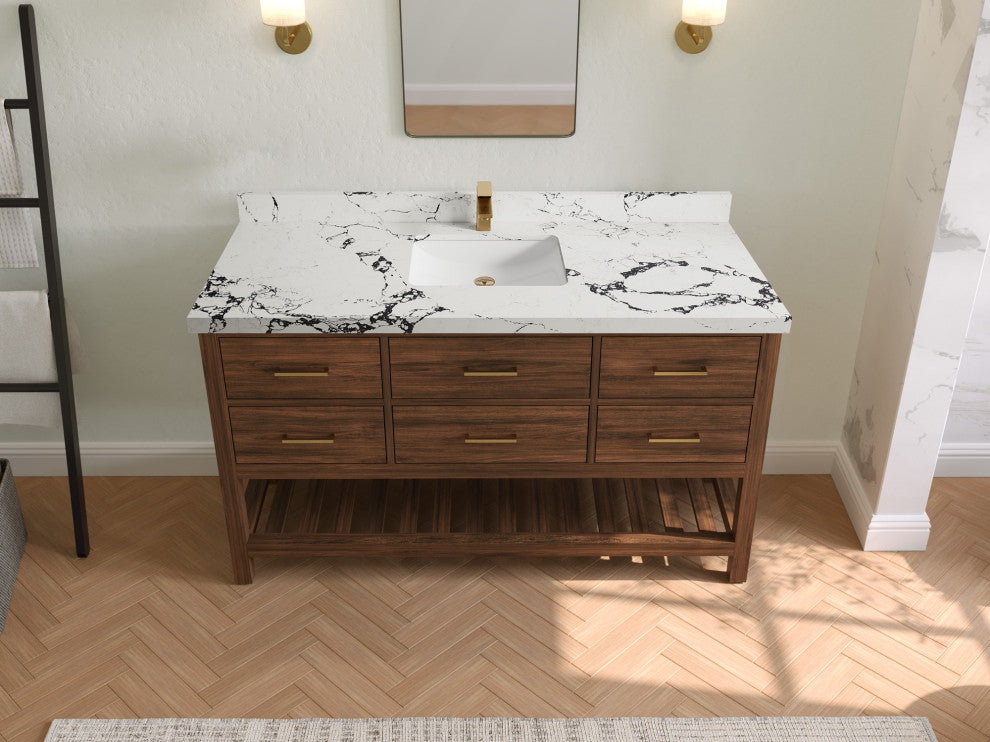 Parker Teak 60" Single Sink Bath Vanity in Dark Walnut2" Viola Night