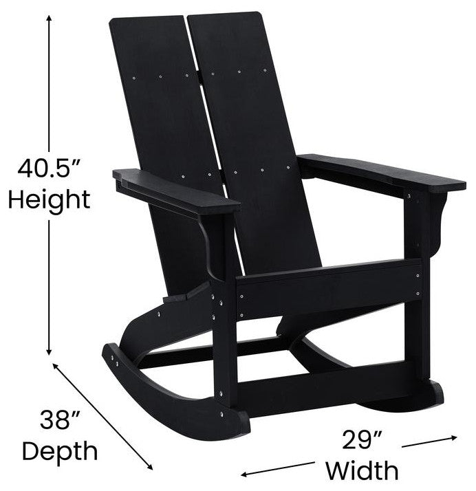 Finn Outdoor Rocking Adirondack Chair w/Rust Resistant Stainless Steel Hardware, Black