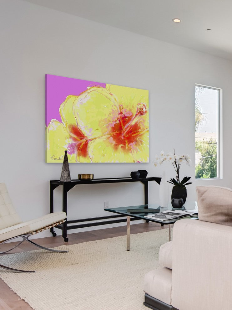Marmont Hill, "Yellow Hibiscus" by Arthur Pina Painting on Wrapped Canvas, 24x16