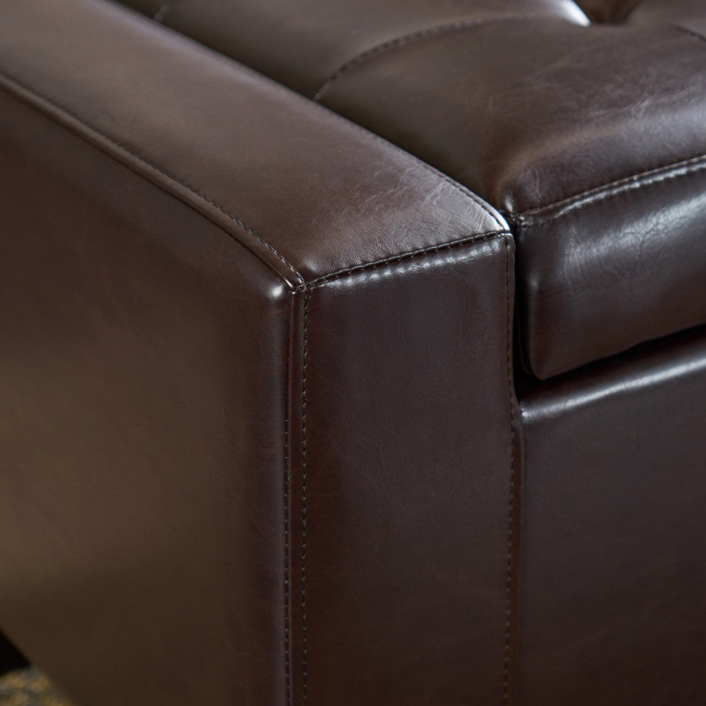 GDF Studio Guernsey Contemporary Tufted Bonded Leather Storage Ottoman Bench
