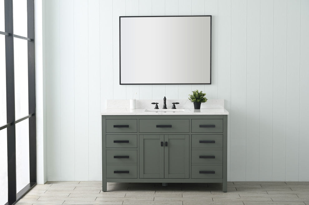 Valentino 54 in. Single Sink Bath Vanity in Verdant Green with White Quartz Top