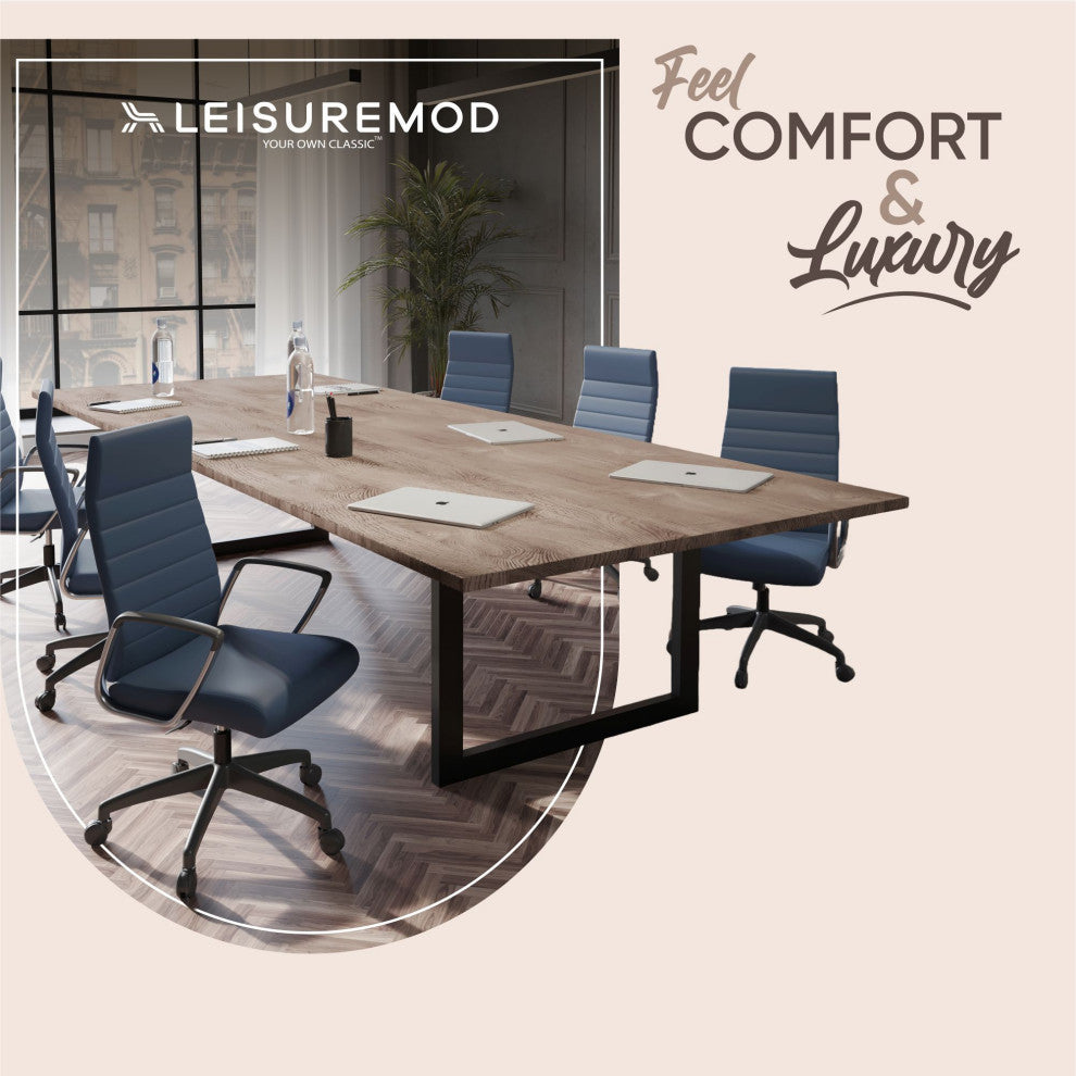 LeisureMod Hilton Modern High Back Leather Conference Office Chair, Navy Blue