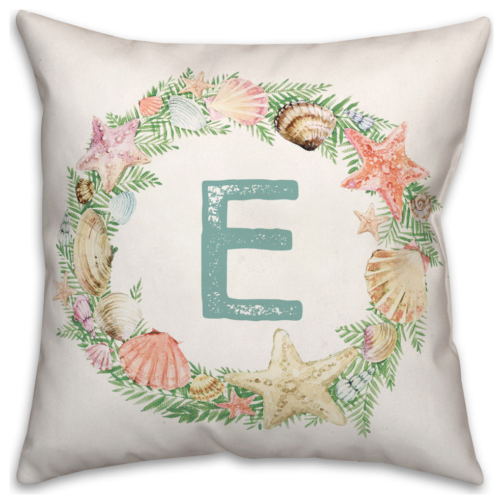 Coastal Christmas Monogram E 18x18 Spun Poly Pillow