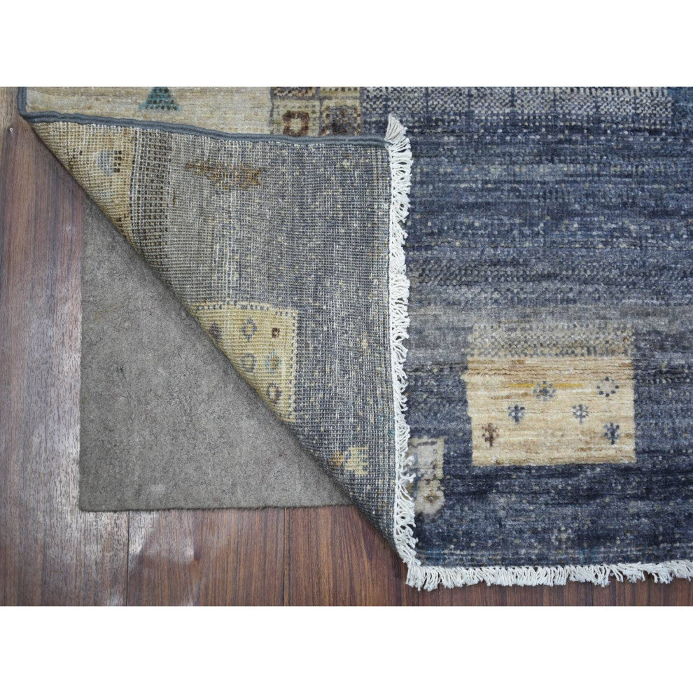 Gray with Blue Organic Wool Afghan Kashkuli Gabbeh Hand Knotted Rug 5'4" x 7'9"