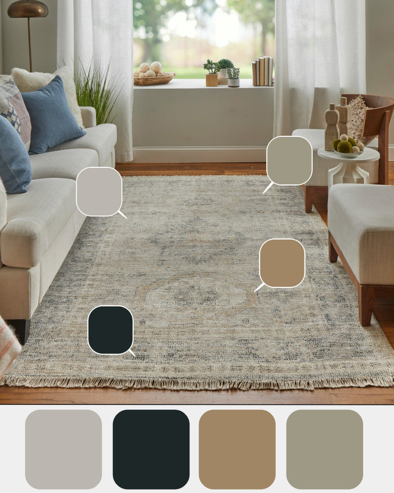 Weave & Wander Ramey Vintage Space Dyed Wool Rug, Tan/Gray, 2'x3'