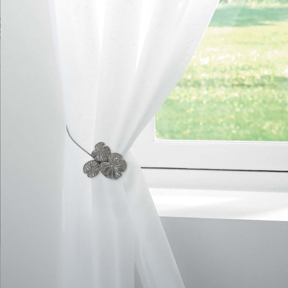 Magnetic Water Lilies Curtain Tiebacks "“ Resin Floral Design, Graphite, Pack of 1