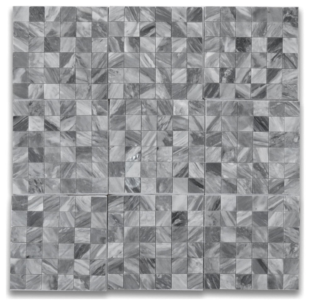 Bardiglio Gray Dark Grey Marble 2x2 Grid Square Mosaic Tile Polished, 1 sheet