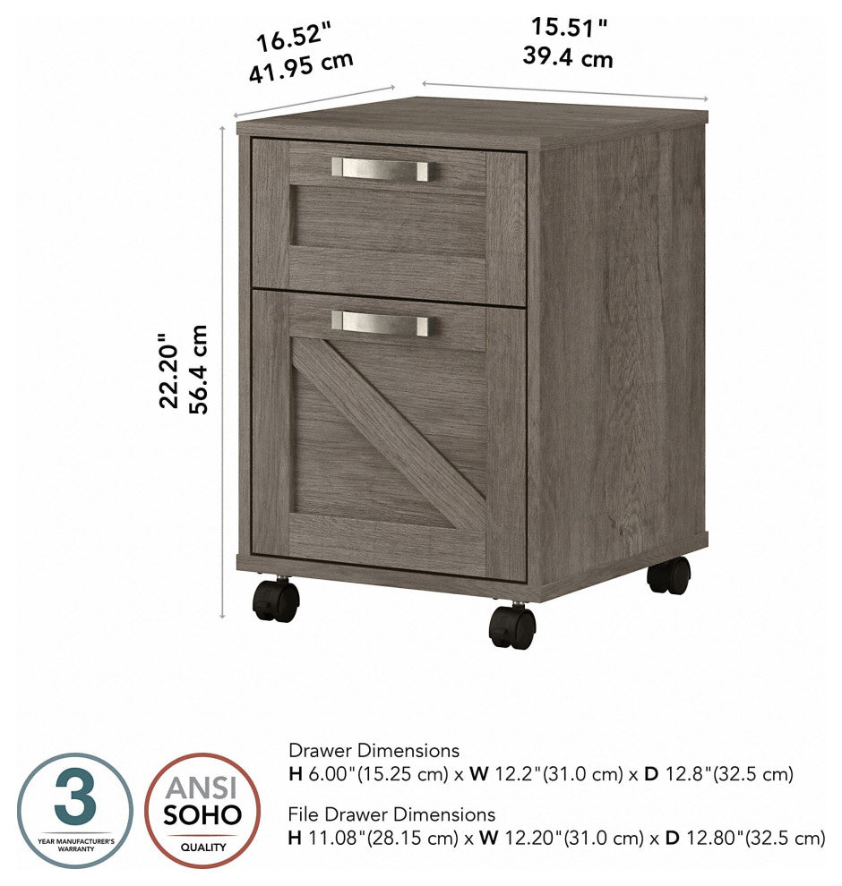 kathy ireland Home Cottage Grove 2 Drawer Mobile File Cabinet, Restored Gray