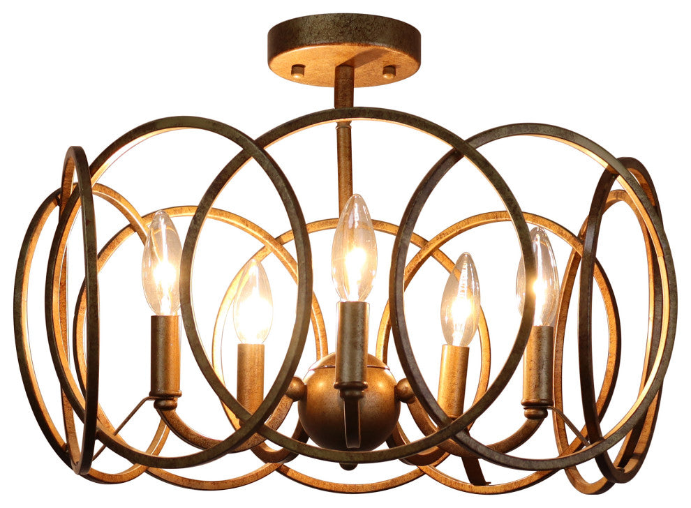 Archer Farmhouse Antique Brass 4 Light Semi-Flush 24" Wide