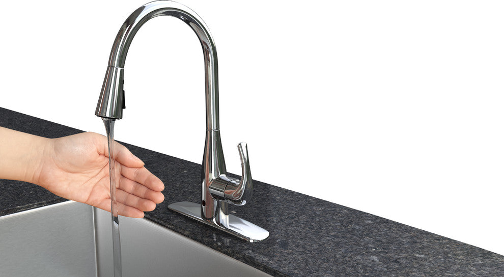 Flow Motion Sensor Kitchen Faucet, Polished Chrome