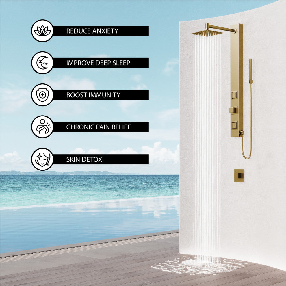 Orchid 39" H x 4" W 2-Jet Retro Shower Panel with Square Shower Head, Matte Brushed Gold