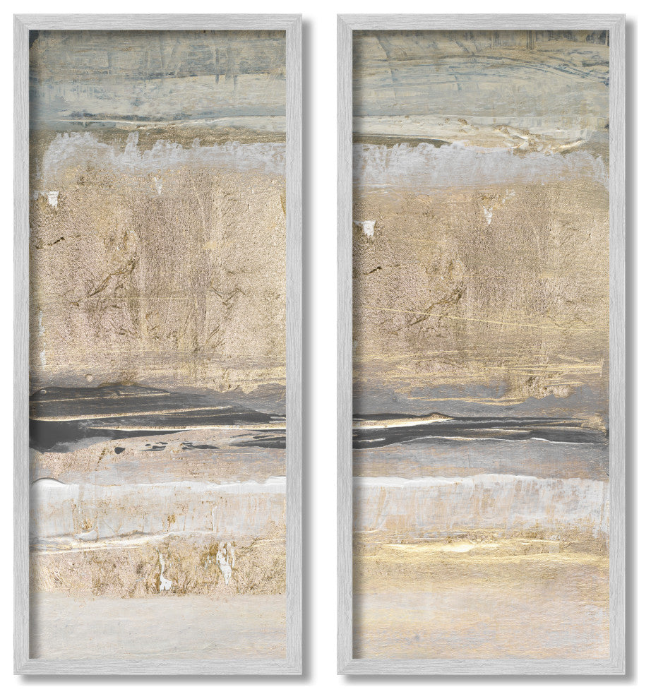 Abstract Earth Soil Textured Brown Grey Collage, 2pc, each 13 x 30