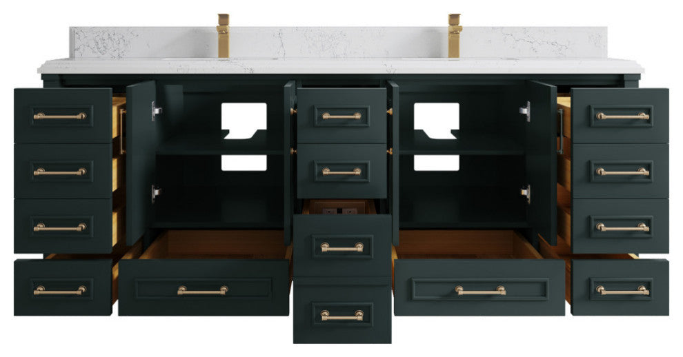 Aberdeen 84 Double Sink Bath Vanity Dark Forest Green 15" Empira Quartz
