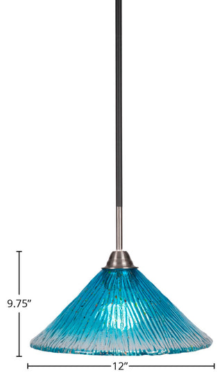 Paramount Mini Pendant, Matte Black & Brushed Nickel, 12" Teal Crystal