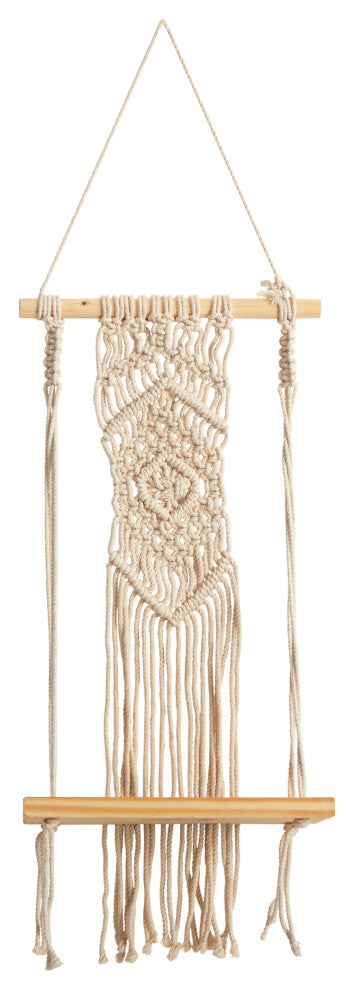 Nearly Natural 7129 22 Boho Chic Wood Macrame Shelf With Diamond Weave
