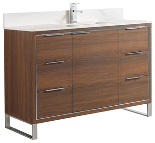 Opulence Bath Vanity, Walnut Ebony, 48", Chrome Hardware, White Carrara Top
