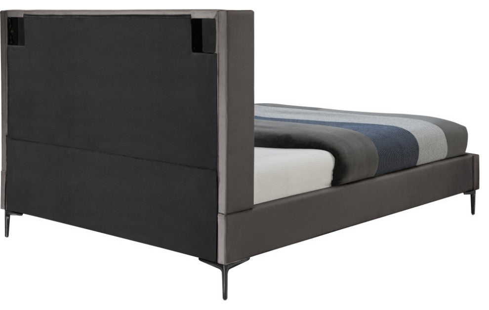 Nadia Velvet Upholstered Bed, Gray, King