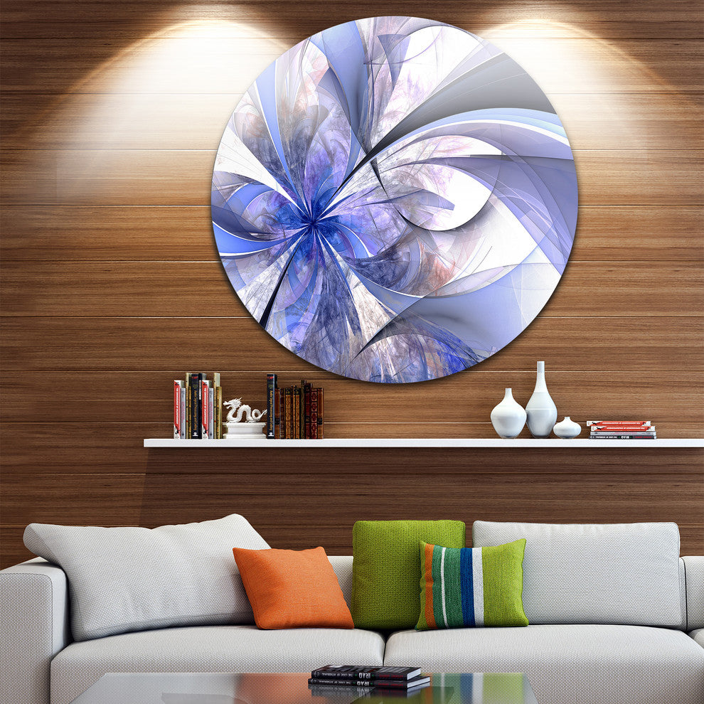 Blue Fractal Flower Design In White, Floral Disc Metal Wall Art, 36"