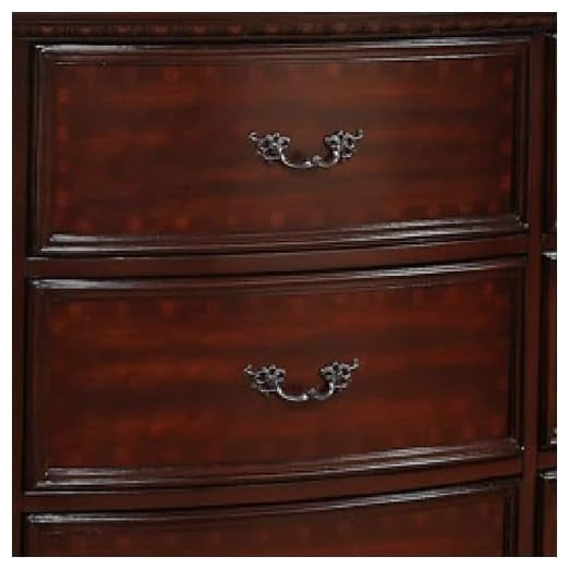 Benzara BM215148 9 Drawers Dresser With Engraved Details, Cherry Brown