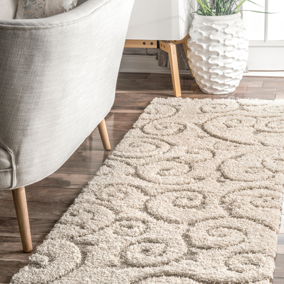 Nuloom Swirls Low-High Shag Area Rug, Cream 2'8"x8'Runner