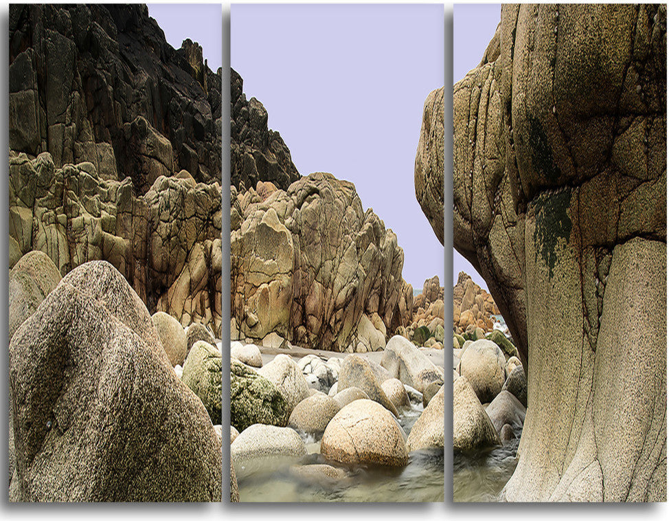 "Smooth Rocks in Coastline Panorama" Metal Wall Art, 3 Panels, 36"x28"