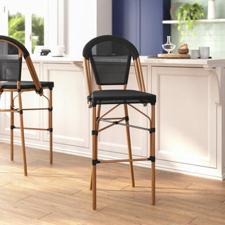 Marseille Stackable Indoor/Outdoor Bistro 30" High Barstool, Commercial Grade, Black/Natural Frame