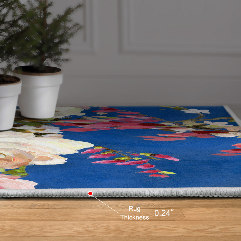 Midnight Flowers I Hand Washable power-loomed Art Area Rug, 5'x7.5'