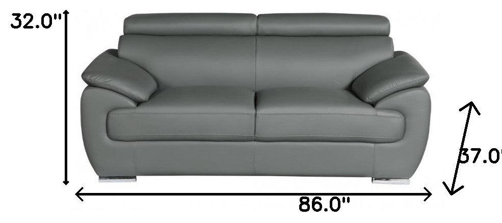 86" Captivating Gray Leather Sofa