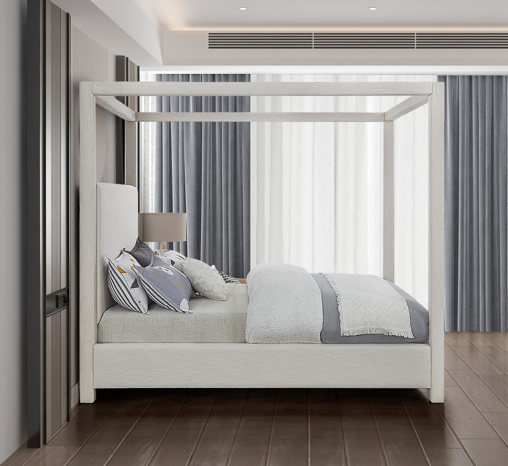 Emerson Upholstered Bed, Cream, King, Linen Textured Fabric