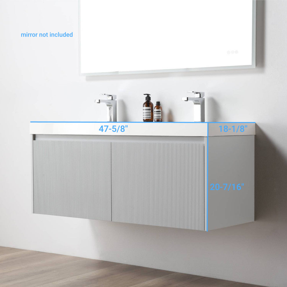 Floating Bathroom Vanity with Sink, Wall Mounted Vanity, Grey, 48" W/ Double Sinks