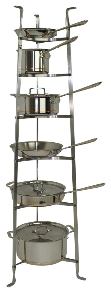 Handcrafted 6-Tier Gourmet Cookware Stand Hammered Steel