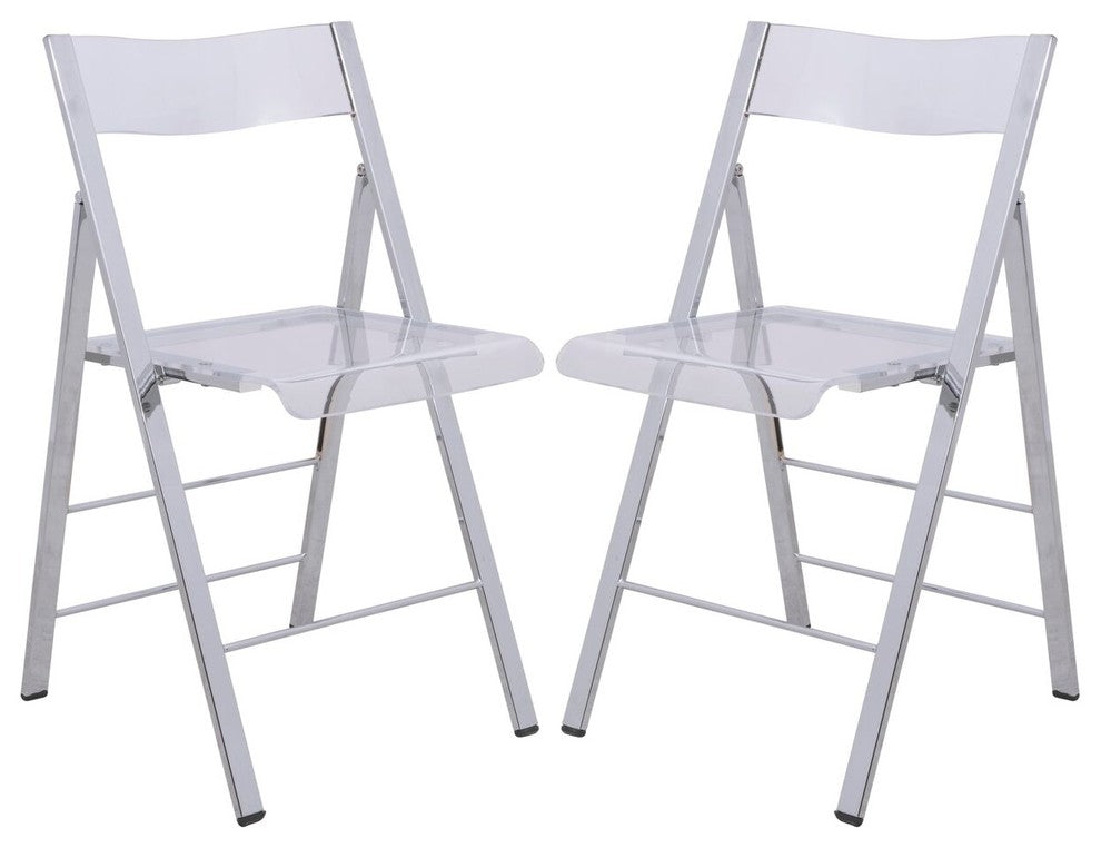 LeisureMod Menno Stackable Dining Folding Chair, Clear, Set of 2, Clear