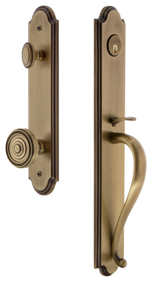 Arc 1-Piece Dummy Handleset, S Grip and Soleil Knob, Vintage Brass, 848738