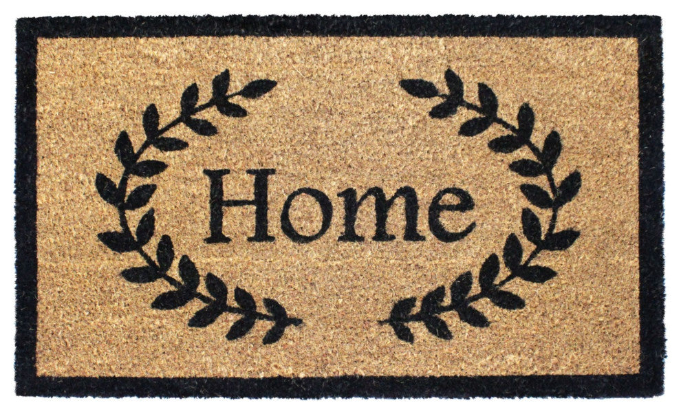 Black Machine Tufted Home With Leaves Doormat, 18" x 30"