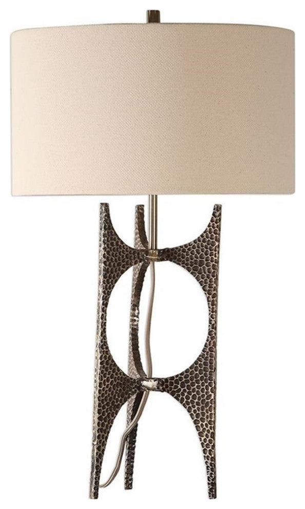 Uttermost Goldia Metal and Fabric Table Lamp in Antique Bronze and White