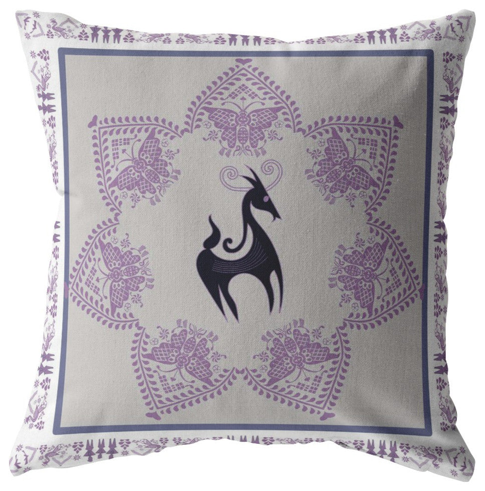 18 Gray Purple Horse Indoor Outdoor Throw Pillow