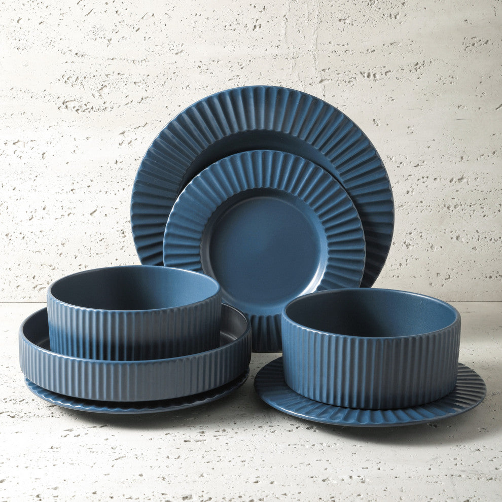 Christian Siriano Lusso Stoneware 16 Piece Dinnerware Set, Ash Blue
