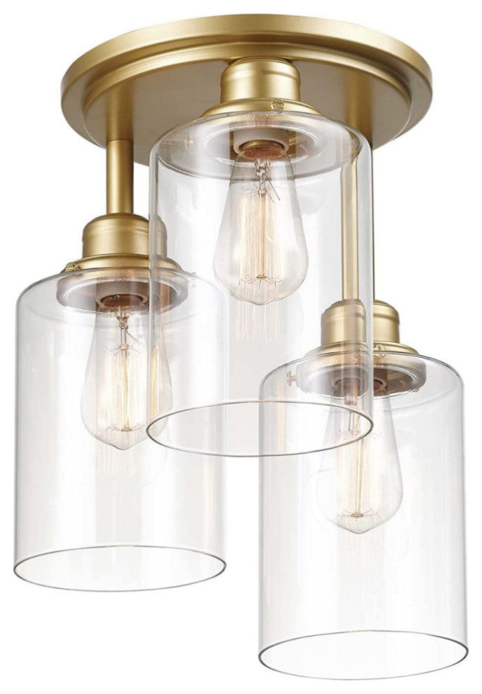 3 light  3-Light Flush Mount Ceiling Light glass ceiling lamp with gold finish