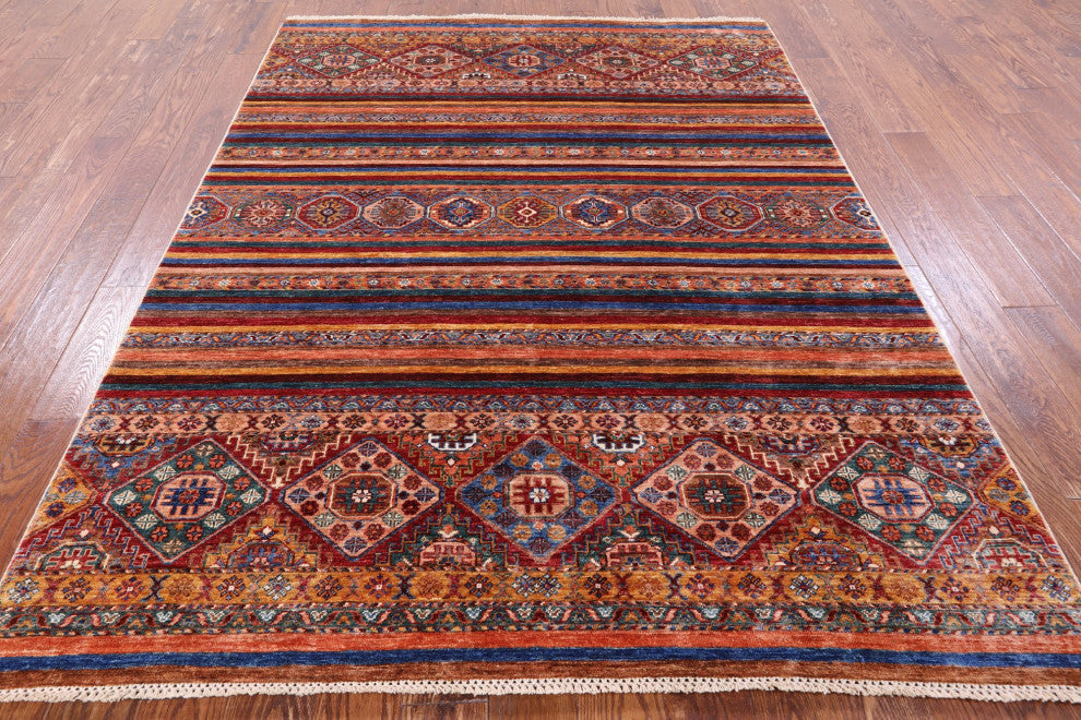 Hand-Knotted Super Kazak Khorjin Rug 5' 9" X 7' 7" Q7441