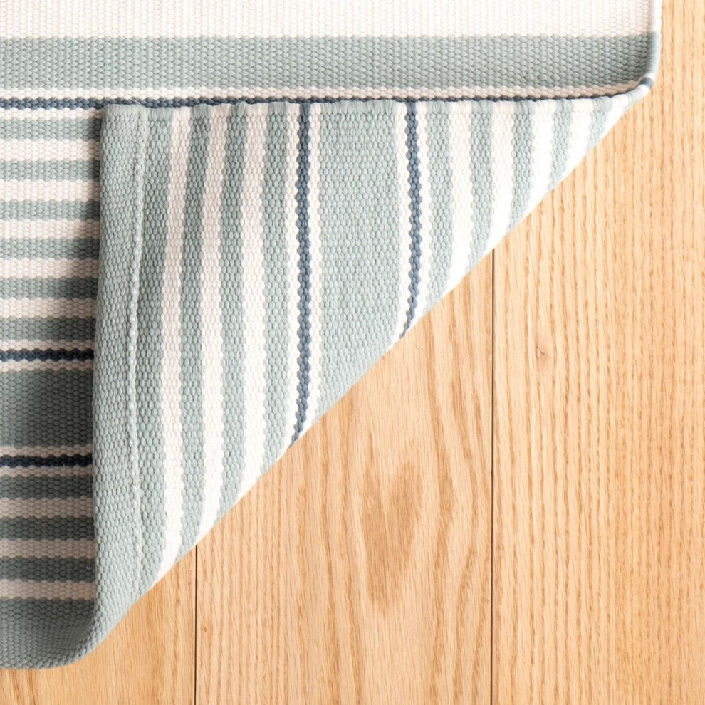 Dash & Albert Rugby Stripe Light Blue Indoor/Outdoor Rug, Blue, 2'6" x 8'