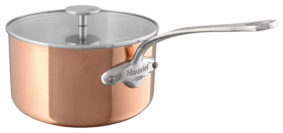 Mauviel M''3S Copper Saucepan With Lid & Cast Stainless Steel Handle, 2.6-qt