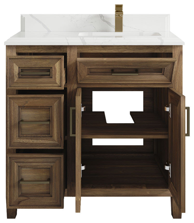 Santa Monica 36 Right Offset  Bath Vanity in Graywashed Teak 1.5" Calacatta Laza